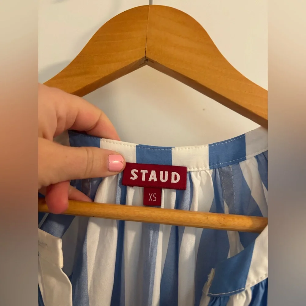 STAUD Mini Vincent Dress Blue Seashore Stripe Cotton Size XS - Picture 8 of 15